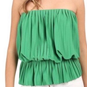 Nicole Miller Pleated Green Strapless Peplum top 
Size M